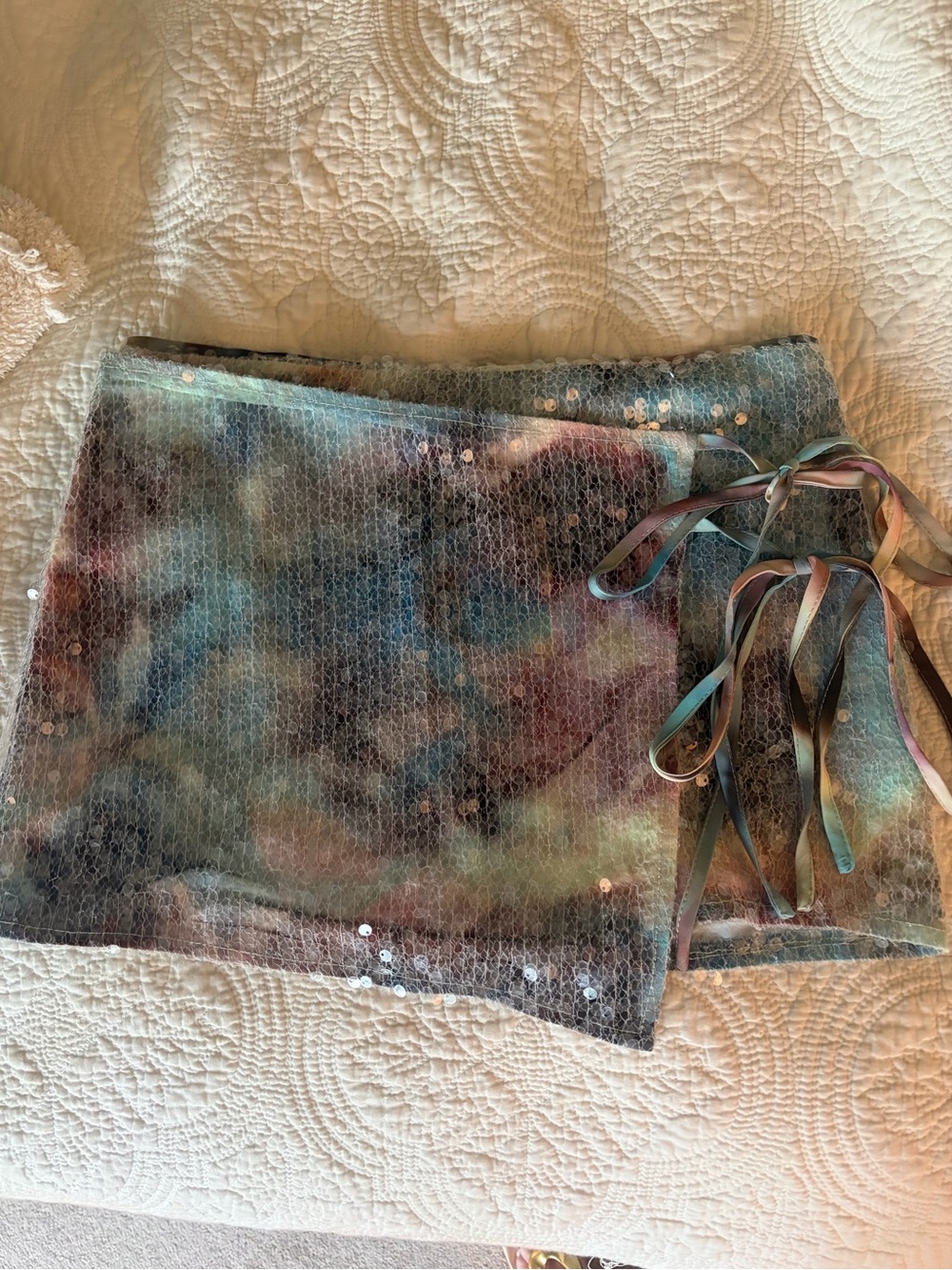 Peppermayo Sea Splash Sequin Mini Skirt in Light Blue and Iridescent